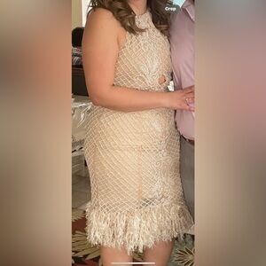 ASOS DESIGN Luxe high neck pearl embellished midi dress. Size 12